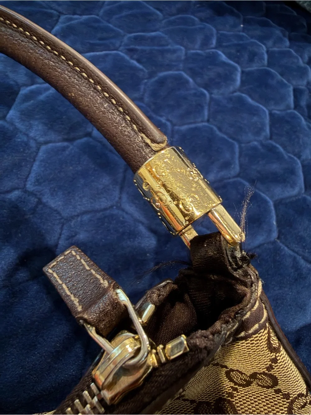 Gucci Beige Monogram Canvas Shoulder Bag with Brown Trim